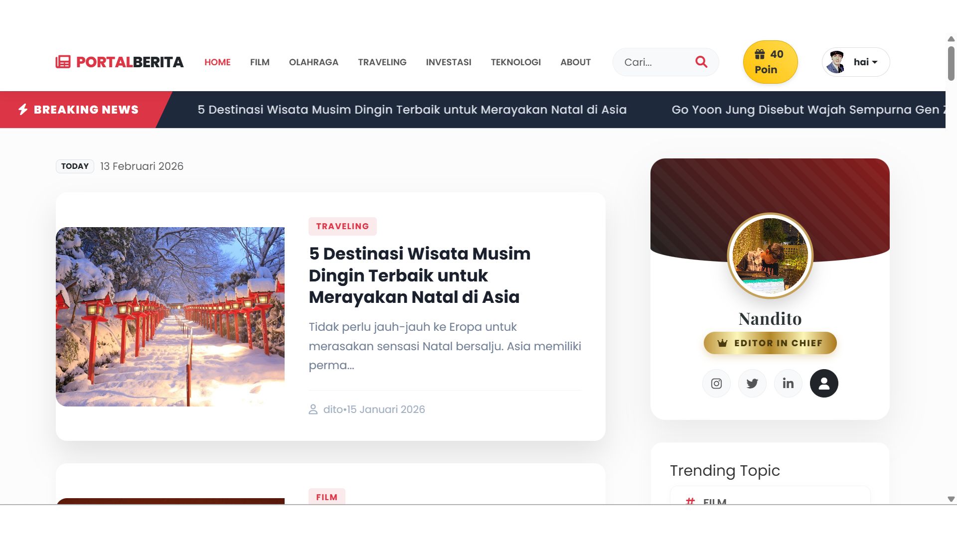 Portal Berita Dashboard